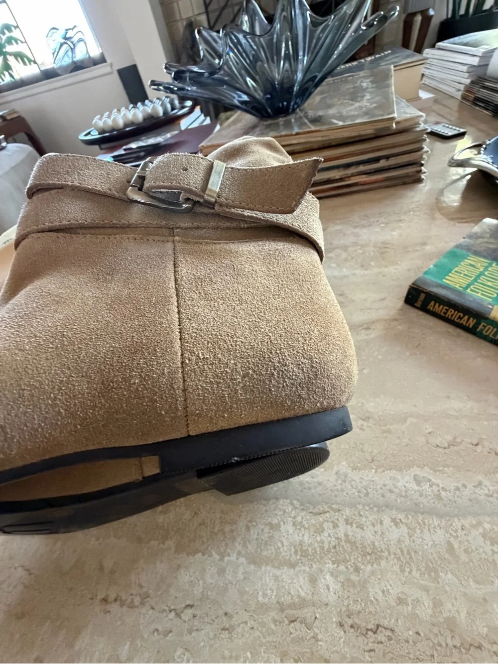 BCBGeneration Tan Suede Knee Length Boots with Pocket Accent and Low Heel